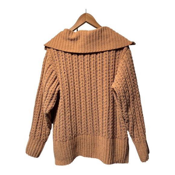 Aerie XS Chunky Knit Zip Collar Sweater Tan Brown Cozy Oversized Pullover - Picture 2 of 3